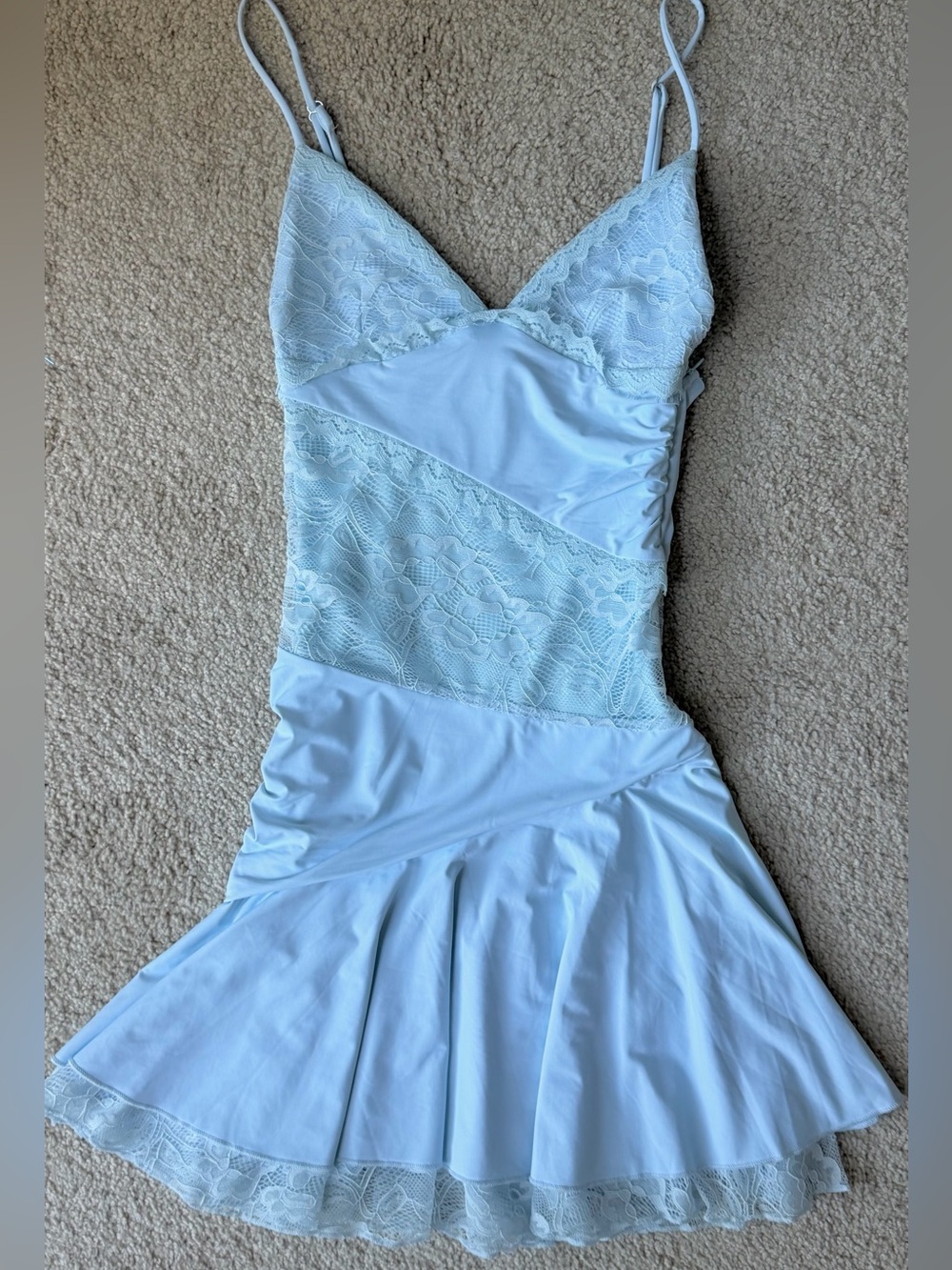 Fashion Nova Light Blue Lace-Accent Mini Dress